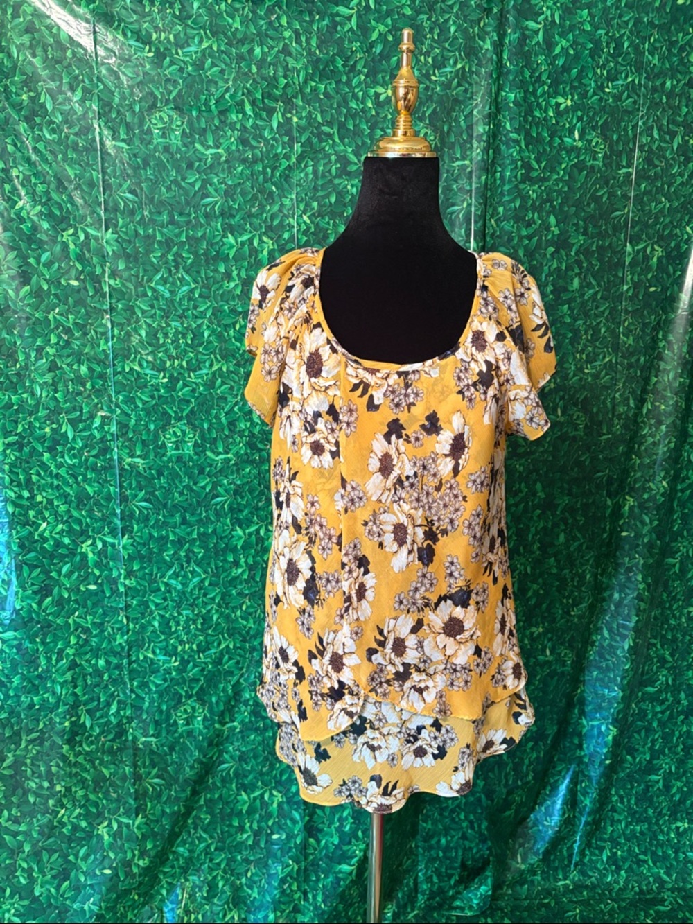 Women's Floral Scoop Neck Blouse - Yellow